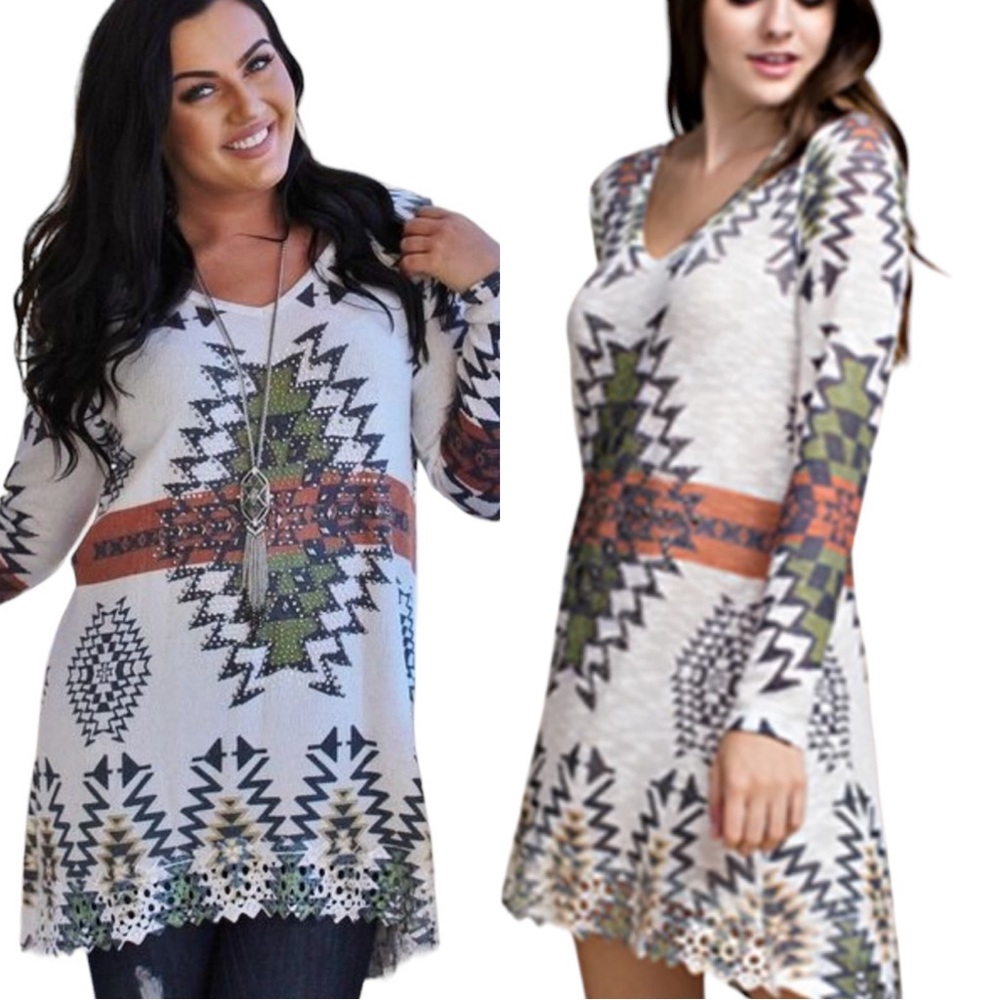 VOCAL: Aztec Print Dress / or Sweater with Rhinestones -Size 1X